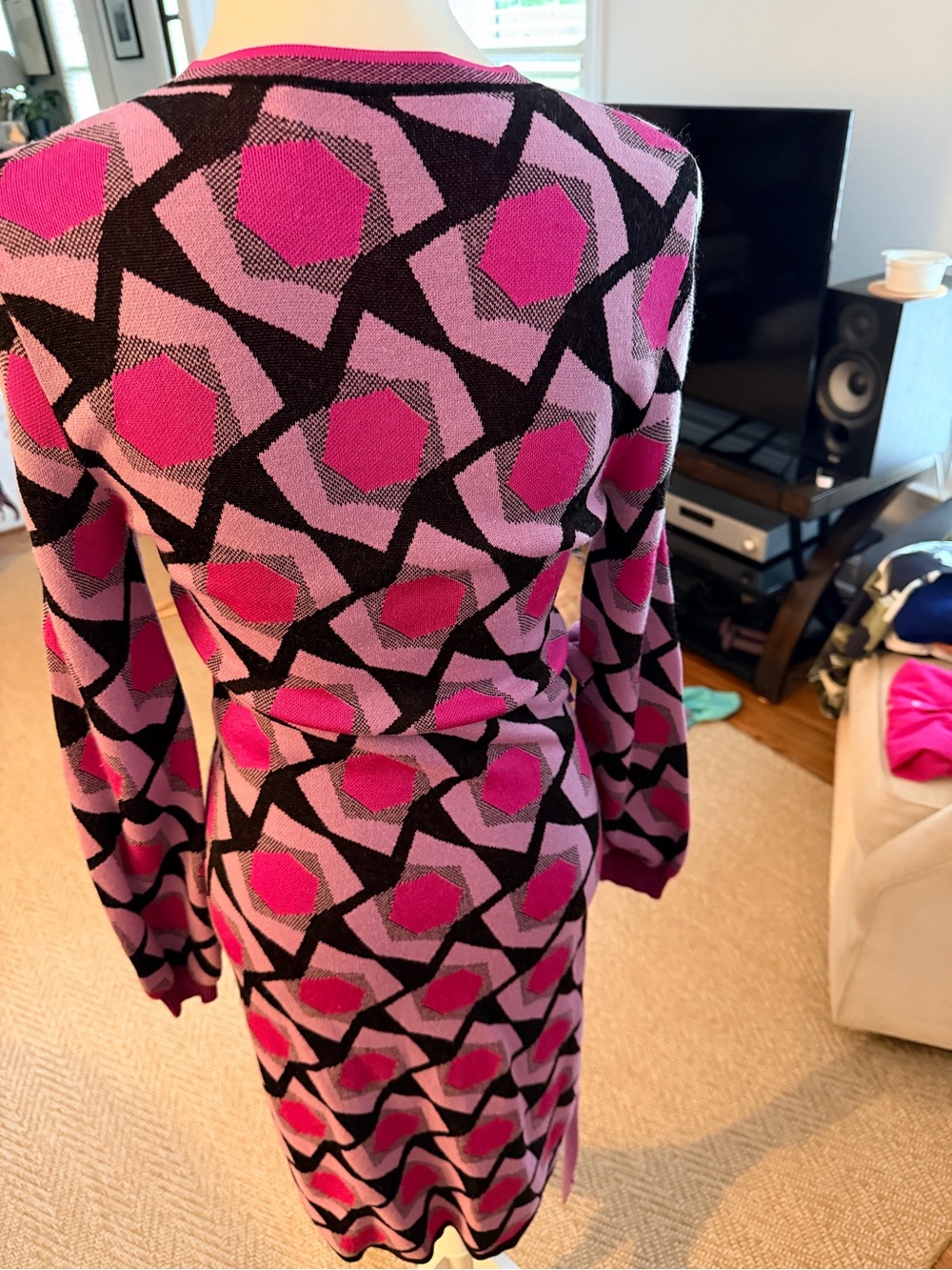 Diane Von Furstenberg Purple and Pink Geometric Wrap Dress Sz S - Picture 7 of 8